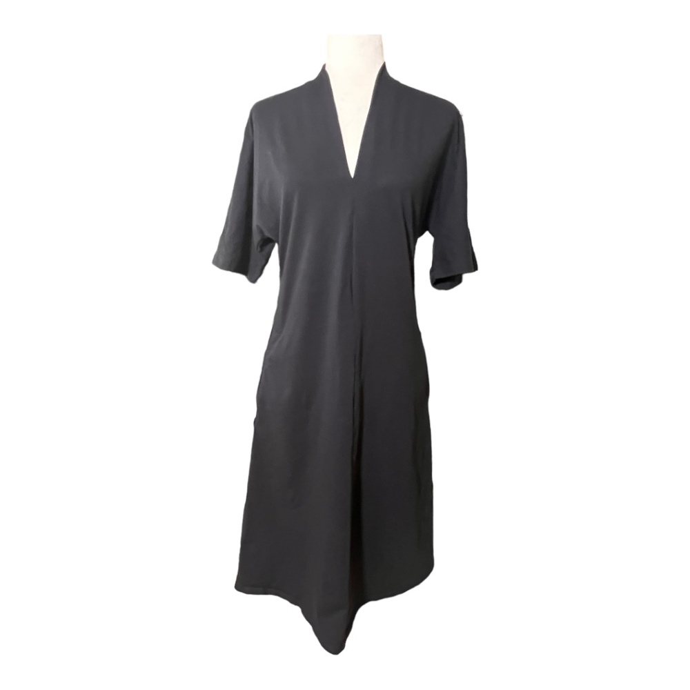 VELVET for ANTHROPOLOGIE Clothing Women's BLACK V-NECK MIDI DRESS  Small